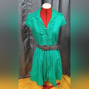 NWOT Bailey Blue Emerald Green Dress With Open Back And Belted Waist Size L